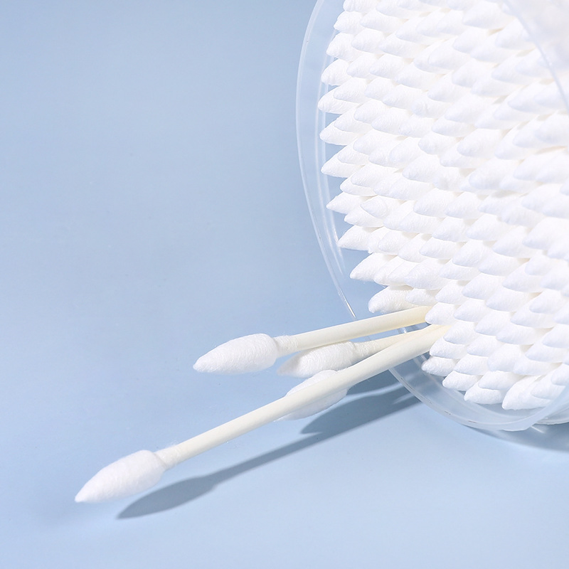 Purple Cylinder with Cover 100 Wooden /Paper Sticks Double-End Round Head Pointed Cosmetic Cotton Swabs