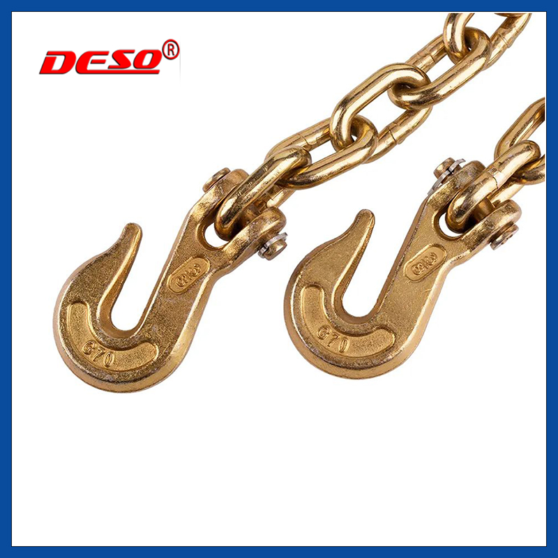 Yellow Zinc G70 Welded Lashing Load Binder Chain with Clevis Grab Hooks