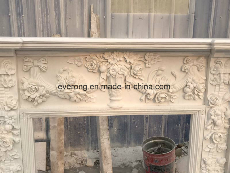 Natural Stone White Marble Fireplace with Carved Angel and Flowers