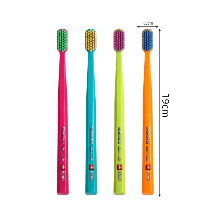 Ultra Soft Manual Plastic Toothbrush, Custom Color Adult Brush for Home and Daily Use