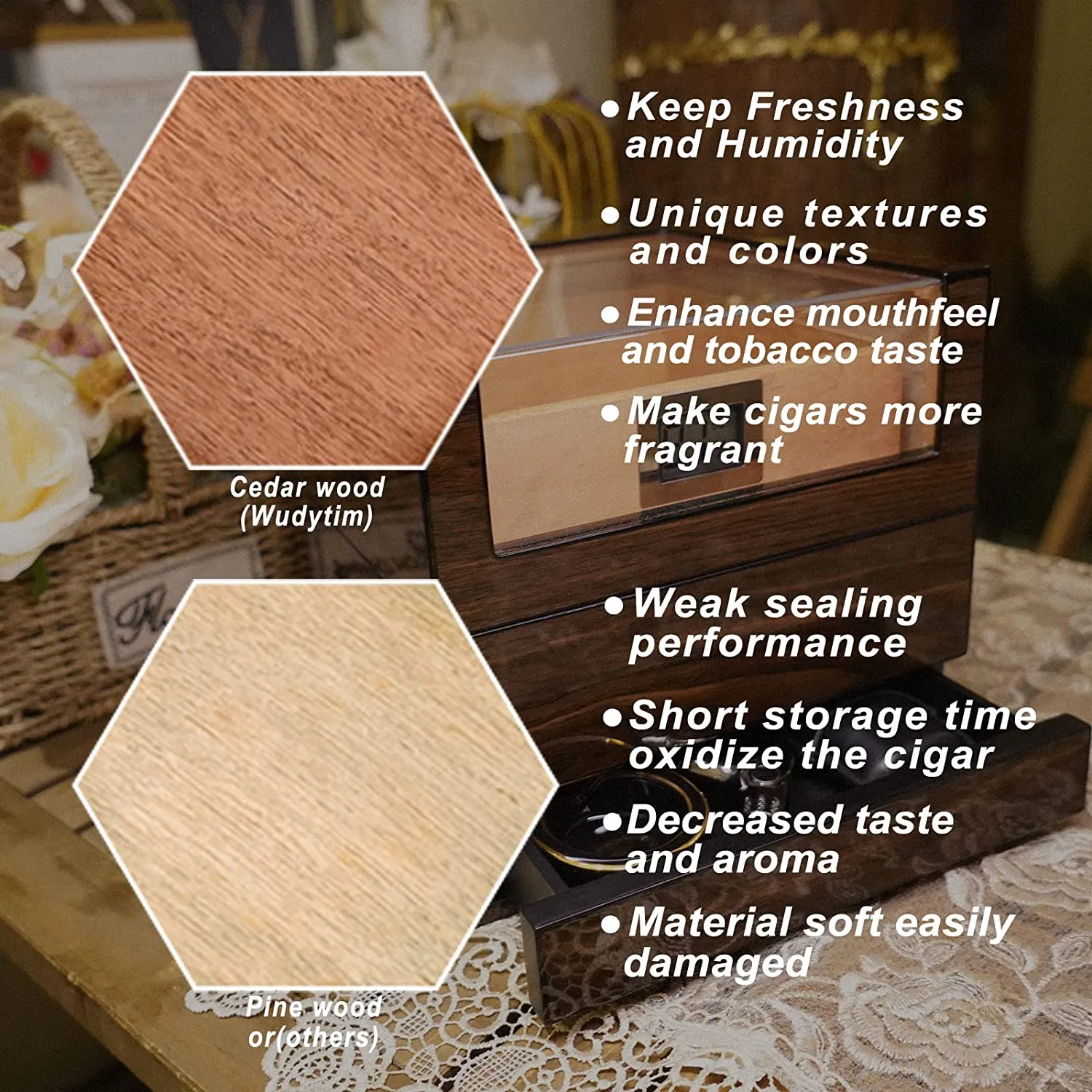 Cedar Glossy Wooden Cigar Box Custom Packaging Luxury Box with Skylight Hygrometer Ndmcg-05