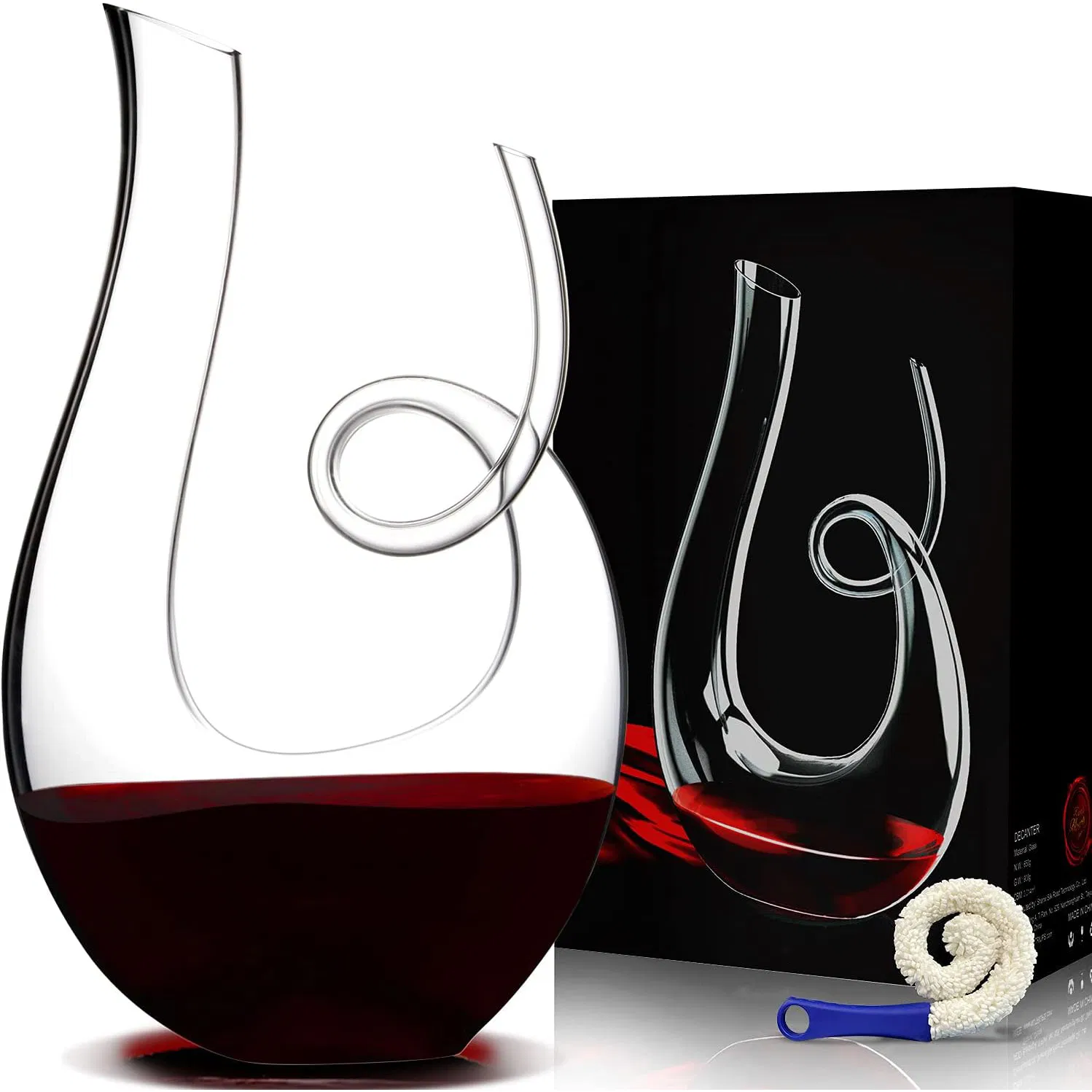Slanted Spout Elegant Design Wide Base Transparent High Transparency Hand Blown Crystal Reb Wine Decanter Bottle for Bell'agio