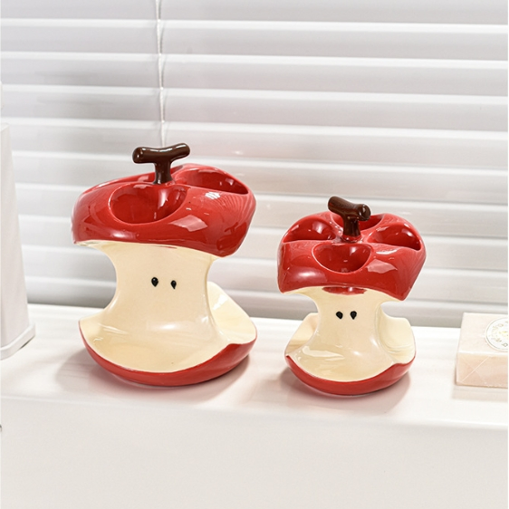 Apple Ceramic Toothbrush Holder, Drainable Toothbrush Base for Bathroom Sink