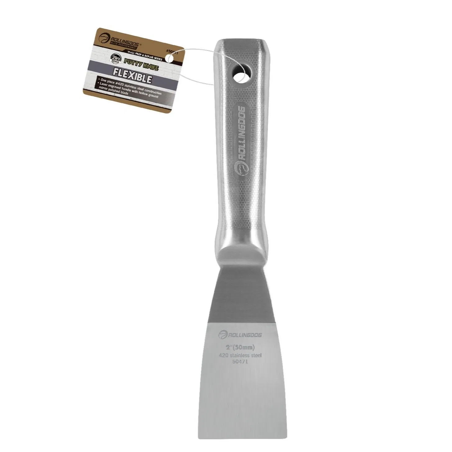 Rolingdog-Elite 50471 Stainless Steel 2 Inch Putty Knife Flexible All-Metal Mirror Polished