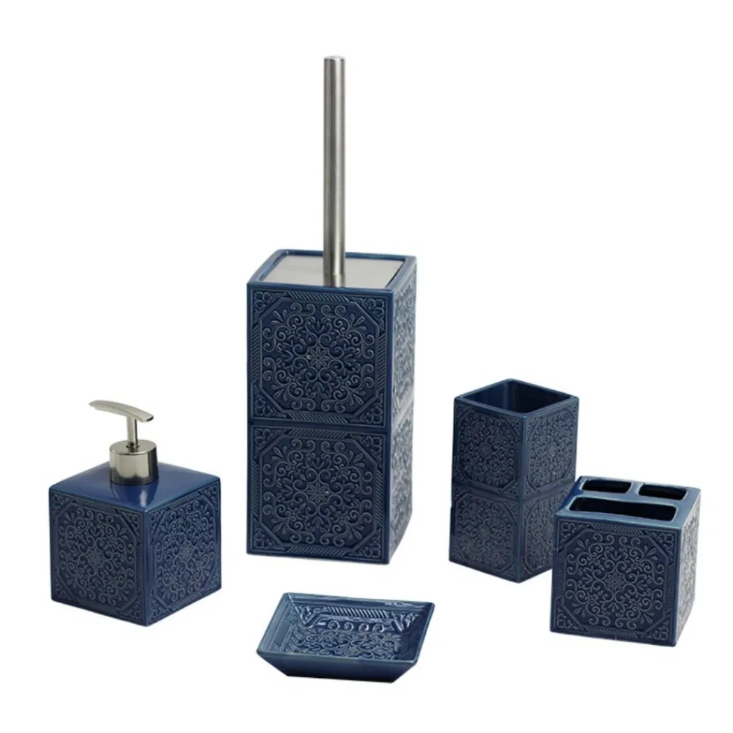 Modern Black White Polyresin Toilet Brush Holder New Design Dark Stripes Pattern Resin Bathroom Accessories Single Set