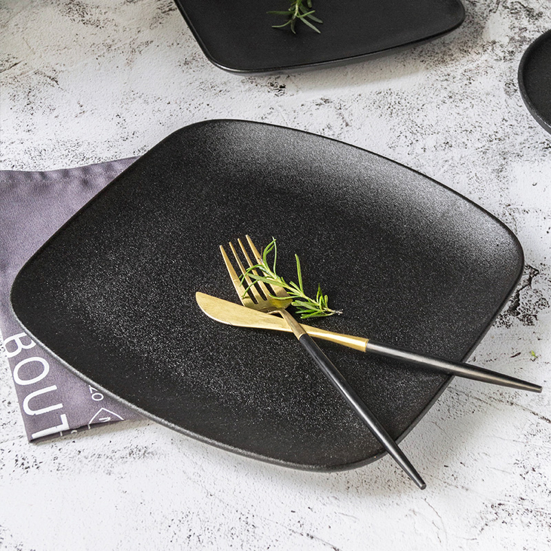 10 Inch Ceramic Square Flat Plates Cast Iron Black Steak Western Plate