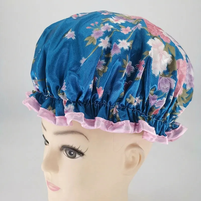 Popular Red Flower Printing Big Size Double Layer Bath Shower Cap
