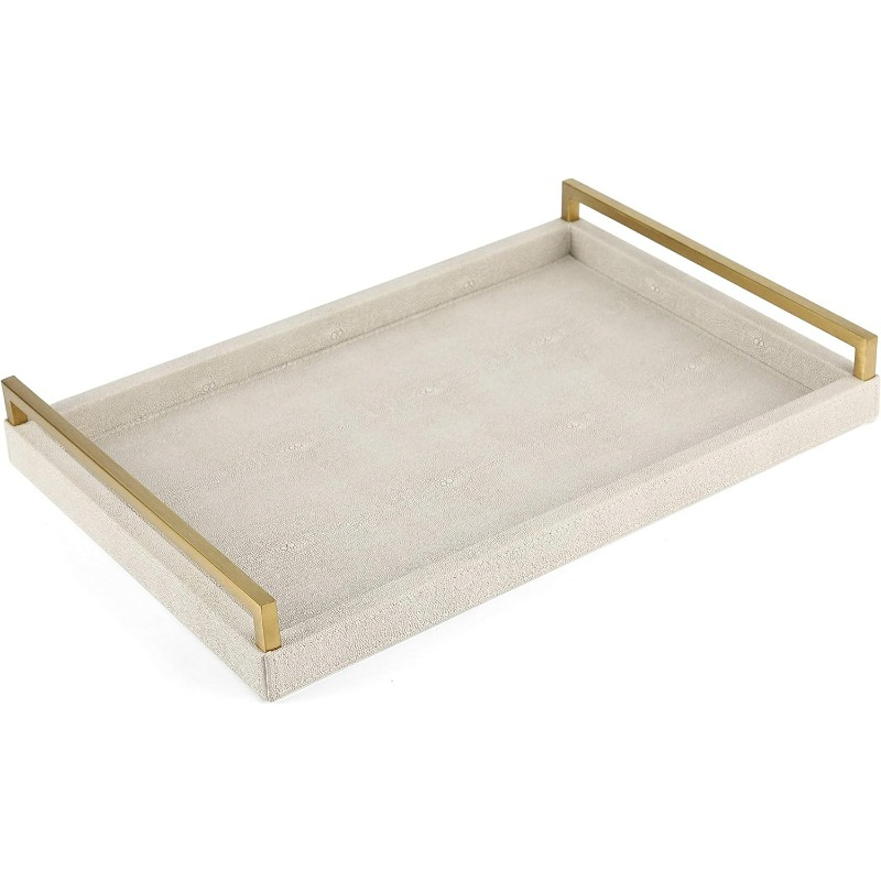 Promotional Brushed Gold Stainless Steel Handle Ivory Large Serving Home Decorative Tray