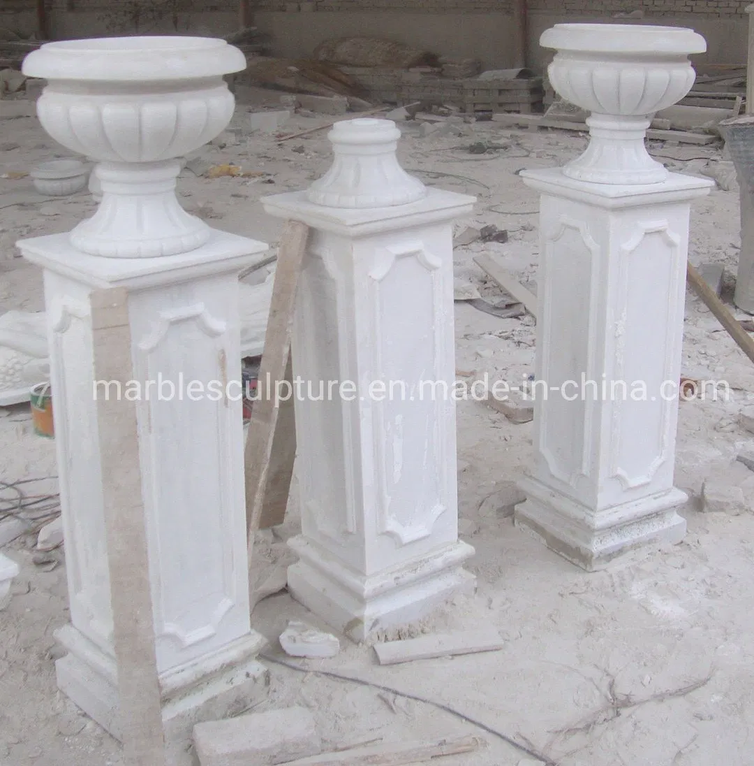 Hand Carving White Marble Column Pillar Flower Pot (SY-C038)