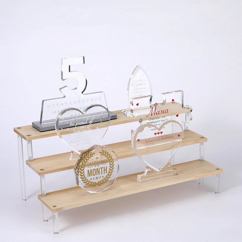 Elegant 3-Tier Acrylic and Wood Display Shelf for Organizing Makeup and Desserts