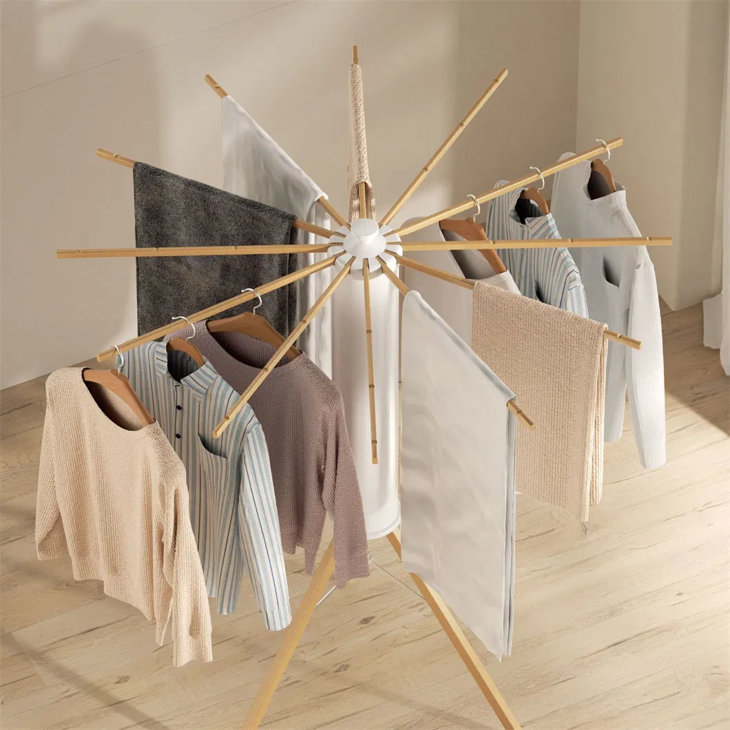 Floor Foldable Balcony Bedroom Household Solid Wood Invisible Octopus Drying Racks