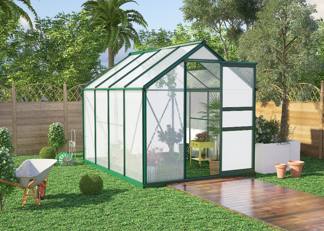 Popular Apex Greenhouse with UV Twin-Wall Polycarbonate 6X10FT