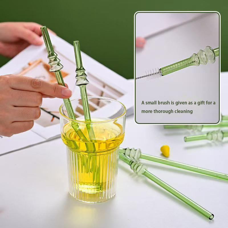 OEM Colored High Borosilicate Reusable Glass Straw Christmas Tree Design Juice Coffee Drinking Straw