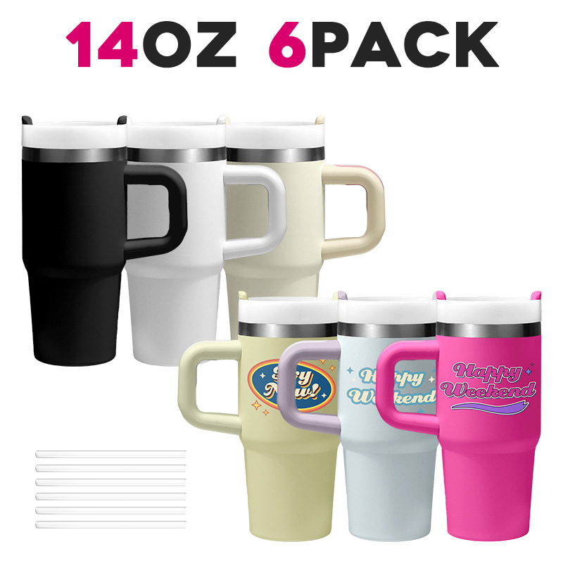 14 Oz Stainless Steel Coffee Cups Travel Mugs Promotional 14oz Kids Tumbler with Handle and Straw