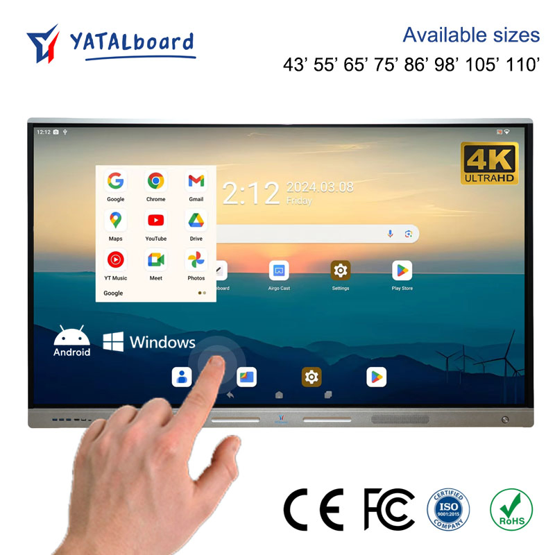 OEM/ODM/SKD 98/105/110 Inch Tempered Glass UHD 4K LED Smart OLED Android 11/12/13 TV Interactive Flat Panel Display