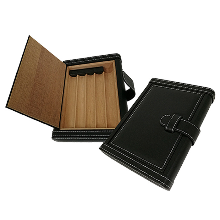 Book-Shaped Portable 5 Cedar Wood Leather Humidors with Buckles (WB-007)