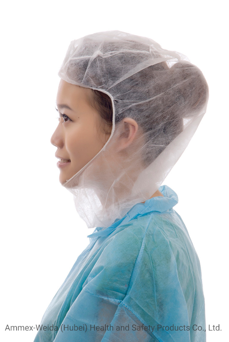Disposable Hood with Neck-Protection by Soft Non-Woven Polypropylene Pull-Over Use for Factory Free Size for All People
