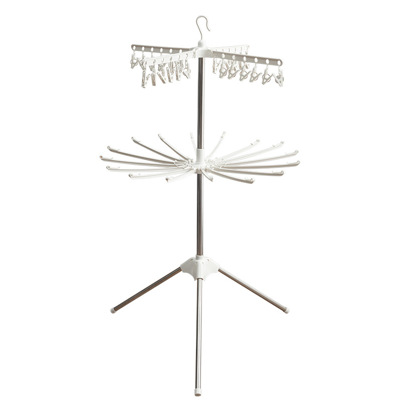 Factory Direct Supply Multifunctional Vertical Folding Clothes Drying Rack, 3-Tier Rotating Hanger with Clips for Underwear & Socks