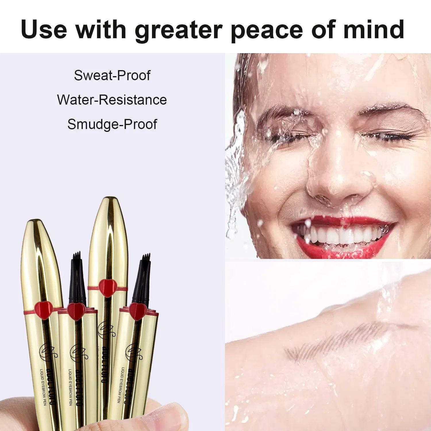 Best Waterproof Smudge Proof Long Lasting Liquid Eyebrow Pencil 4-Fork-Tip Black