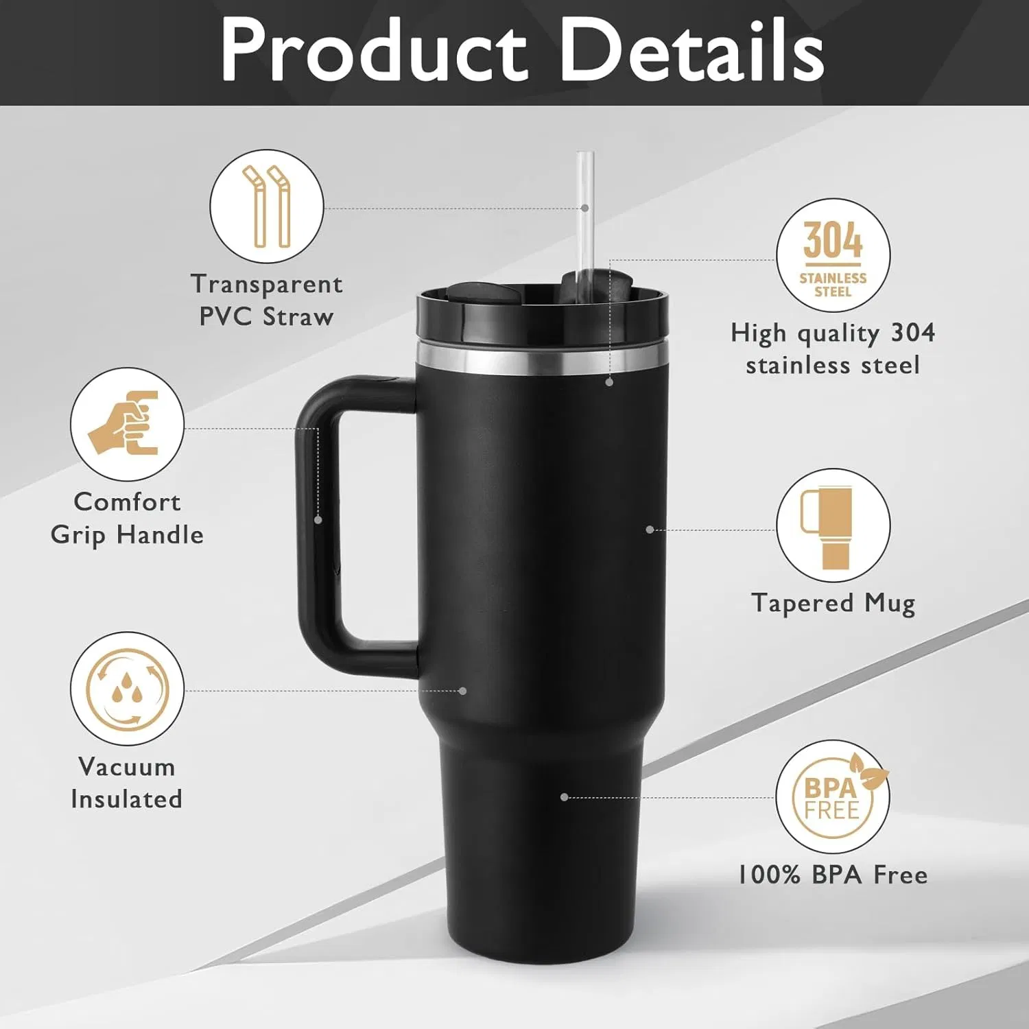 14oz Stainless Steel Double Wall Travel Tumbler Portable Outdoor Coffee Mug Handle Plastic Straw Thermo Mug