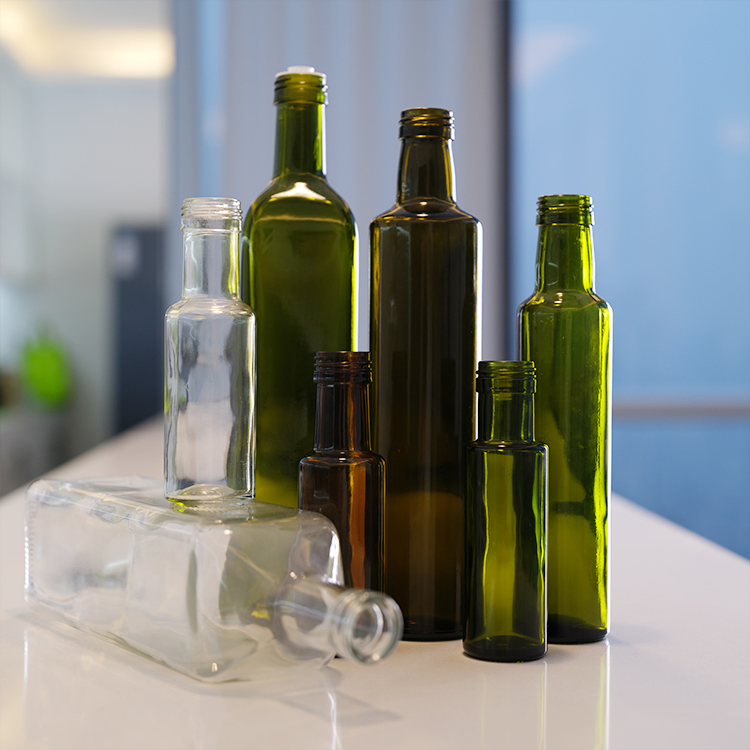 Green Color Clear Glass Square Round Olive Oil Bottles