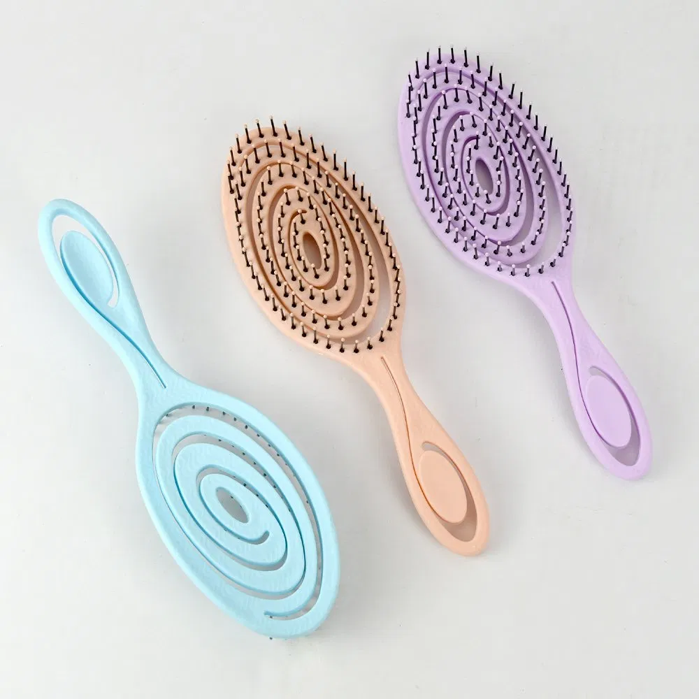 Hollow Vented Nylon Hairbrush Wholesale Wheat Straw Massage Wet Hair Brush Dryer Custom Hot Comb