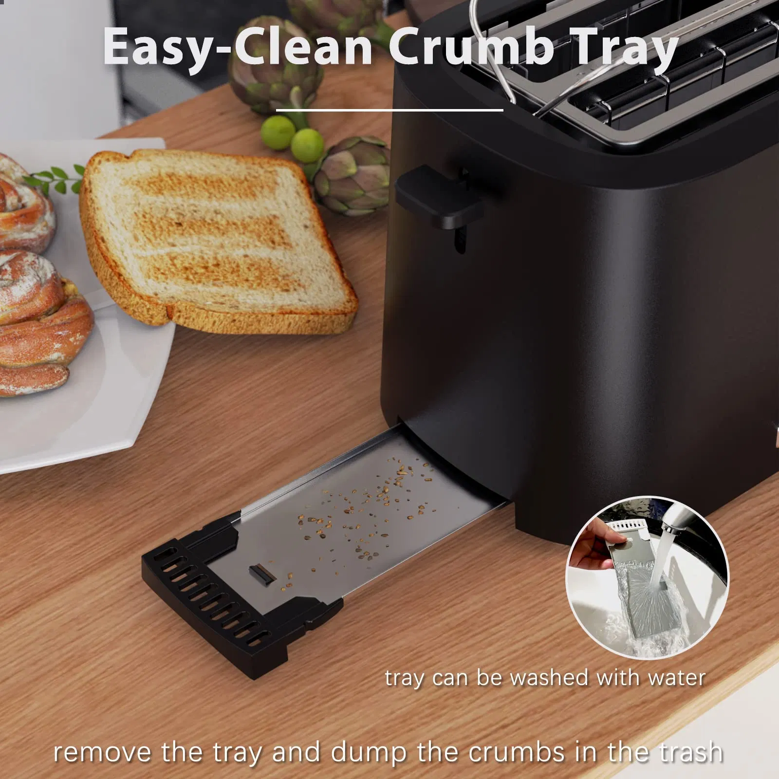 Factory Outlet 900W Wide Slots Warming Rack Compact 2 Slice Toaster