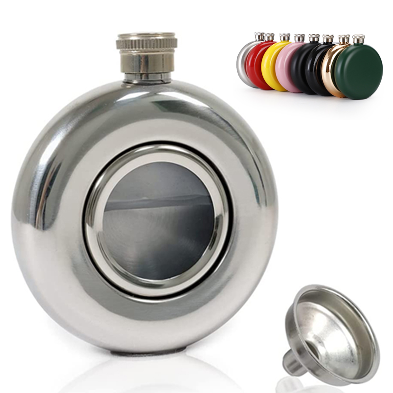 Stainless Steel Round Wine Pot Portable Liquor Bottle Hip Flask for Gift
