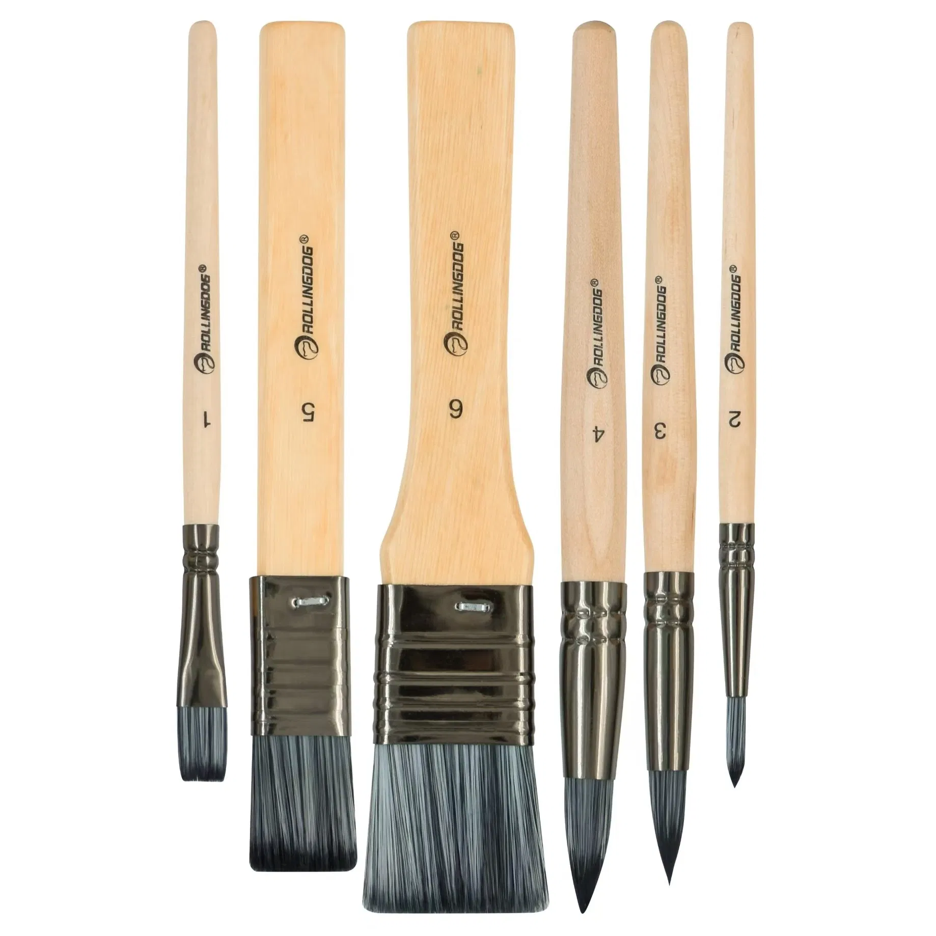 Набор кистей Rollingdog PRO 81462, 6 шт, плоские и круглые