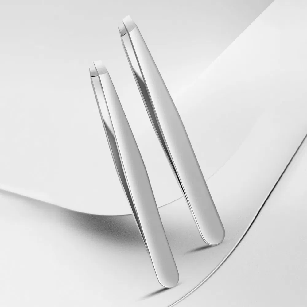 Silver Private Label Slanted Hair Removal Anti-Static Eyelash Extension Eyebrow Tweezers for Brow Eye Lash