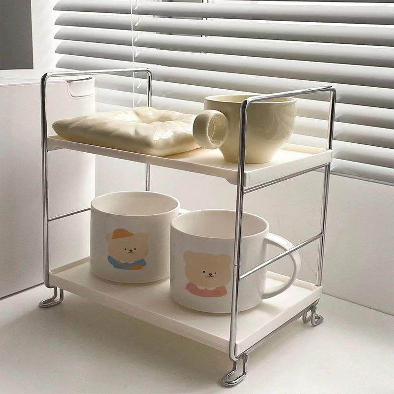 2-Tier Bathroom Counter Organizer Vanity Storage Corner Skincare Organizers