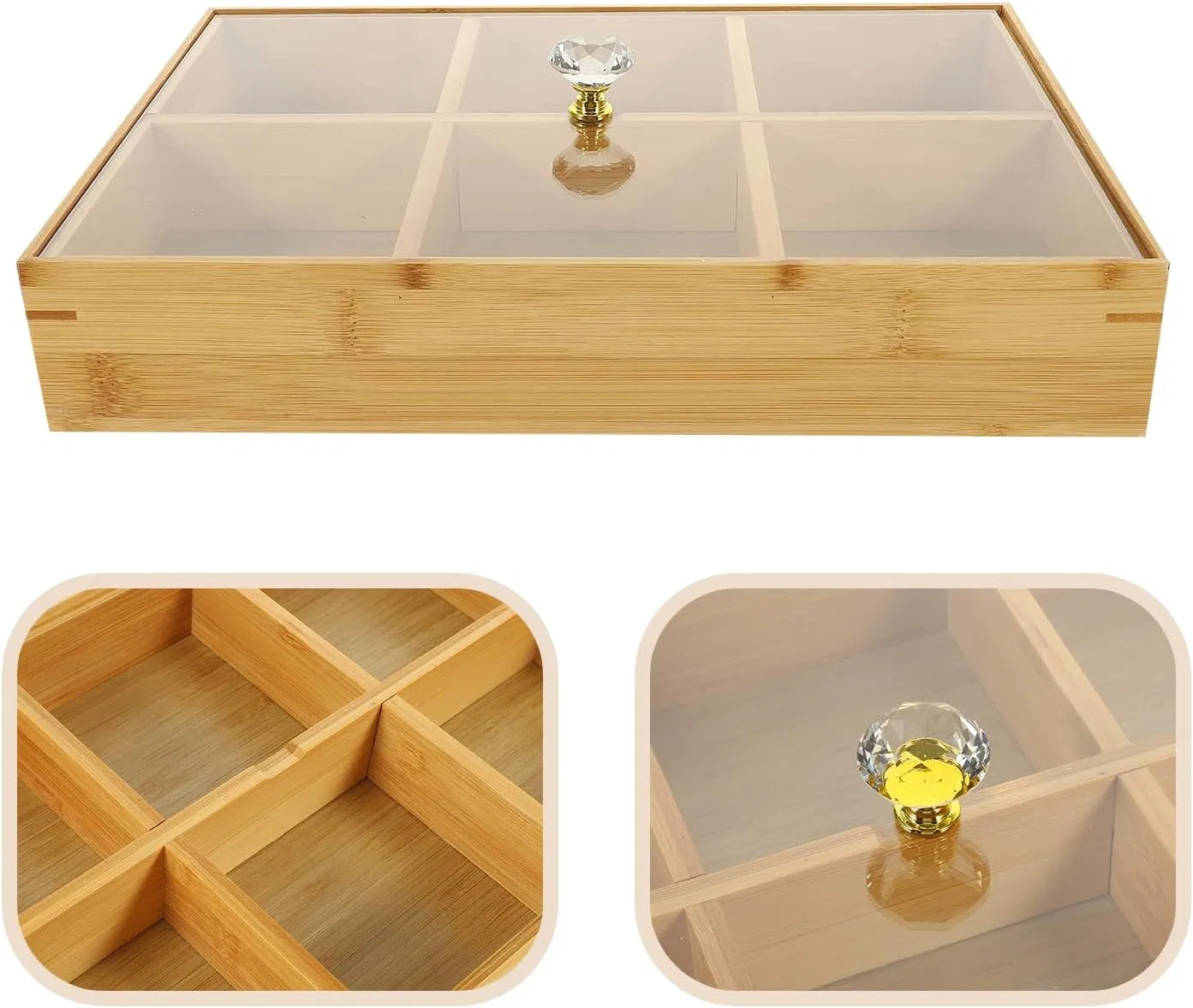 Bamboo Household Living Room Transparent Cover Six Grid Dried Fruit Box