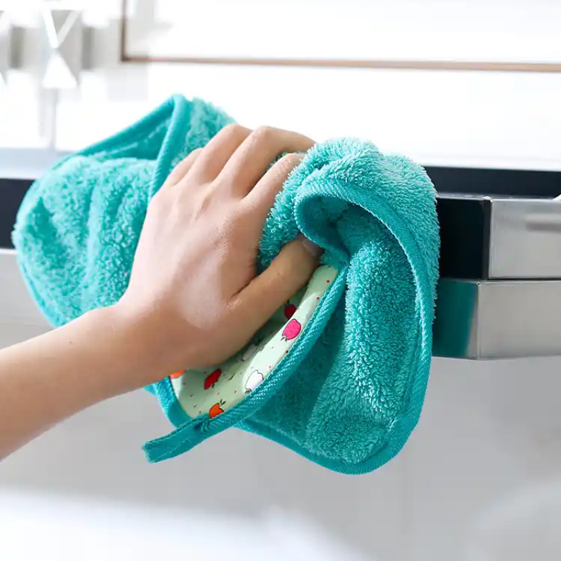 Ultra-Absorbent Microfiber Coral Fleece Dish Towel for Kitchen Cleaning