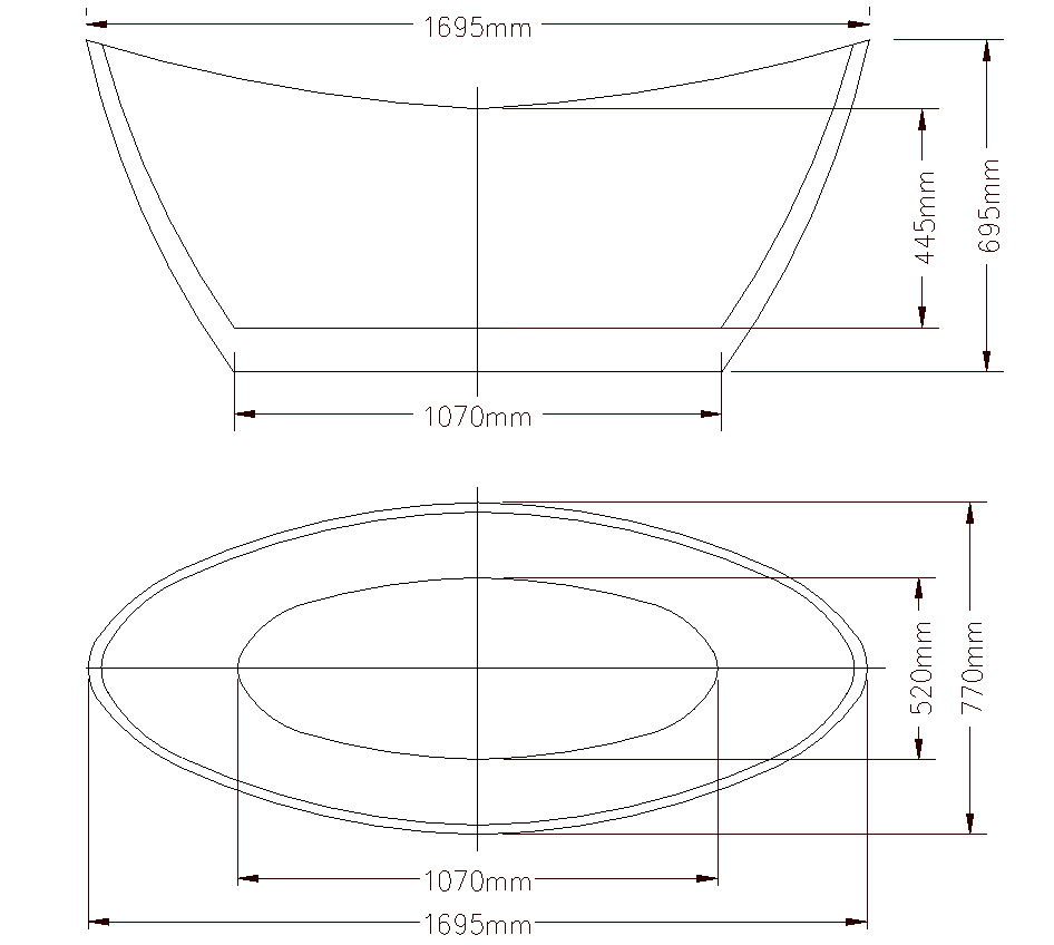 Bathrooms 1500mm/1700mm Double Ended Slipper Morden Freestanding Acrylic Bathtub