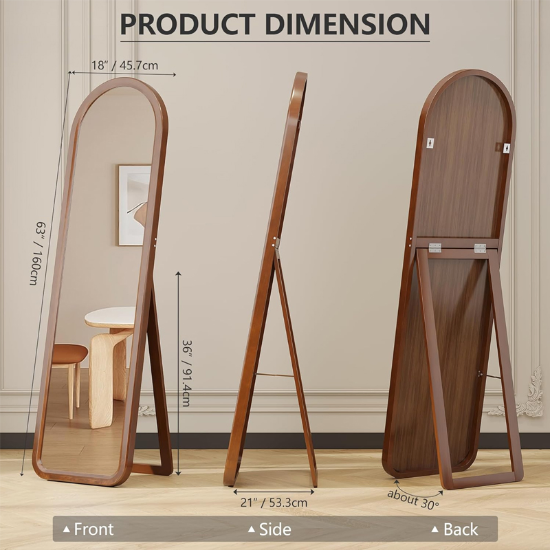 Arched Full Length Free Standing Mirror Arch Wall-Mounted Wood Frame Dress Mirror