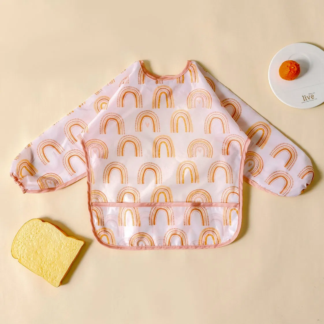 Waterproof Single Sided Printing Feeding Sleeved Baby Bib Overclothes