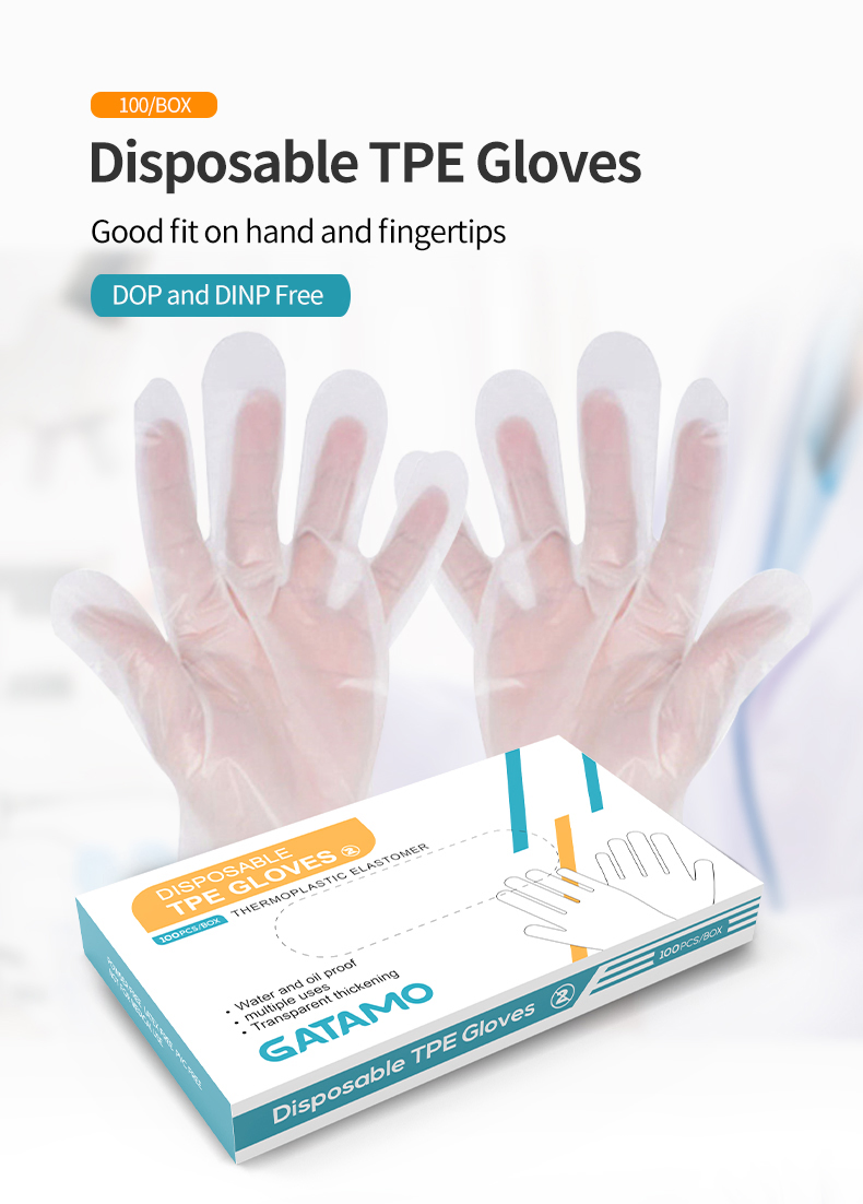 Custom 100 PCS TPE Disposable White Blue Gloves Medium