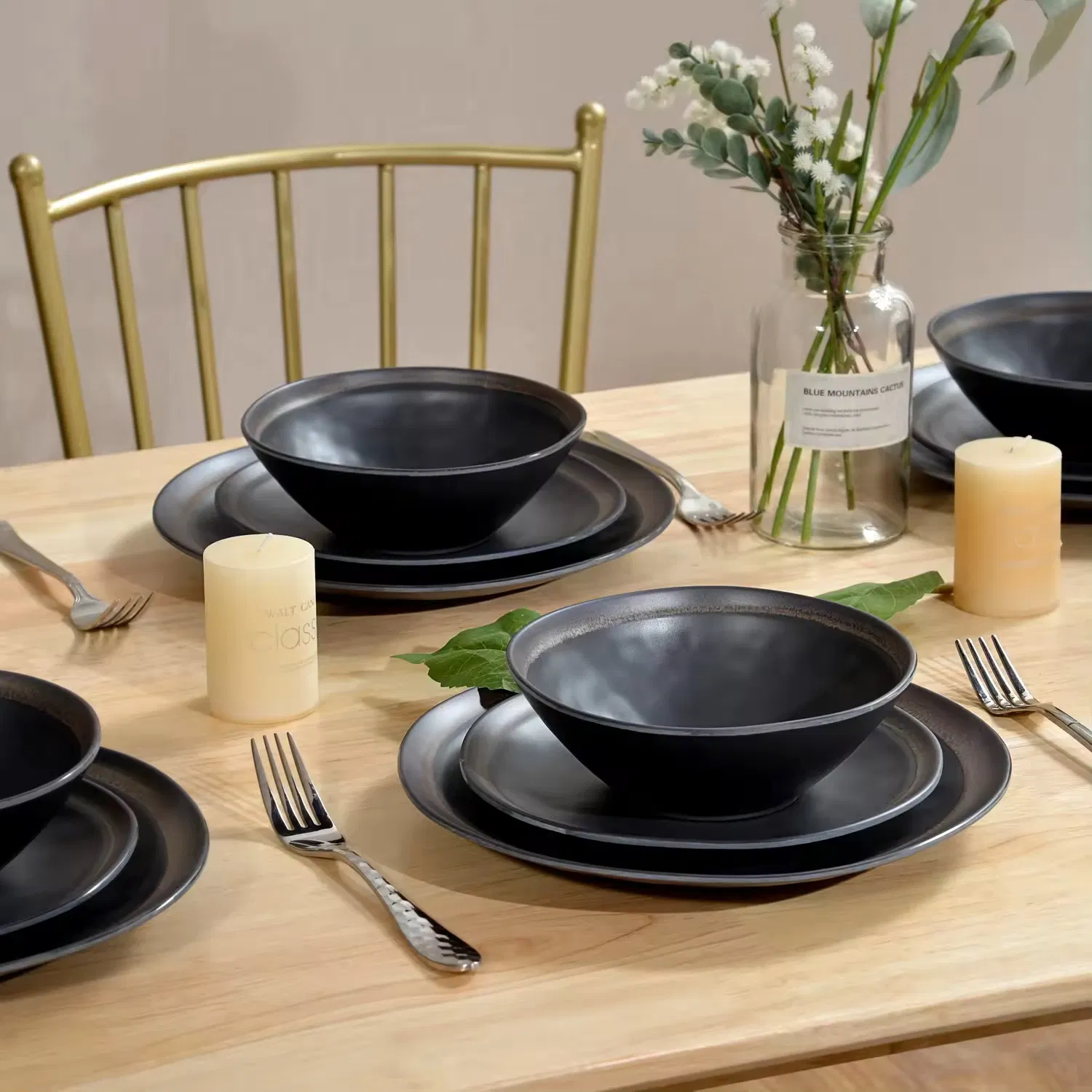 Outdoor Camping Home 12 PCS Melamine Dinnerware Set for 4 Melamine Plates and Bowls Set