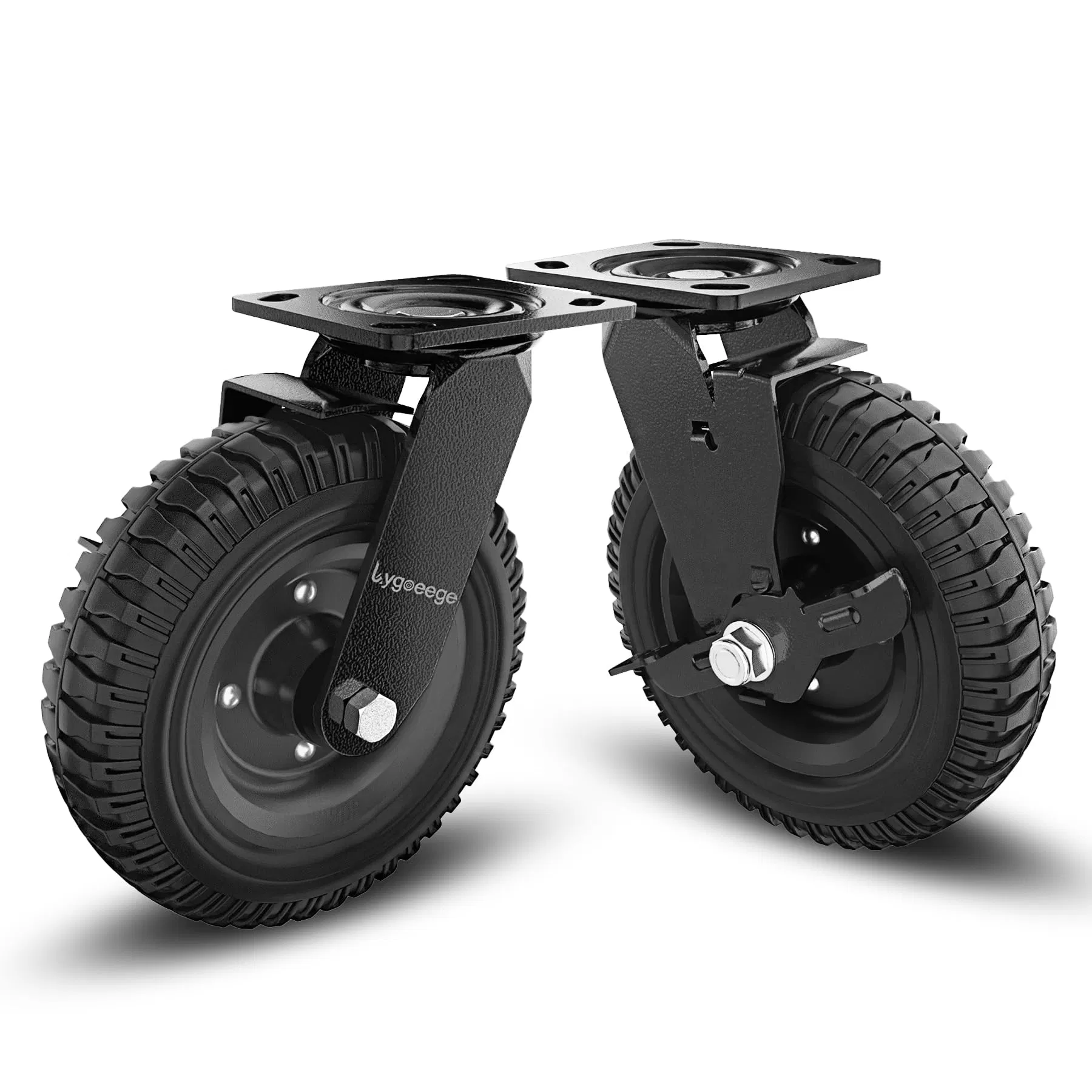 Plate Caster Wheel with Side Brake, 8 Inch/200mm Solid Rubber Tire