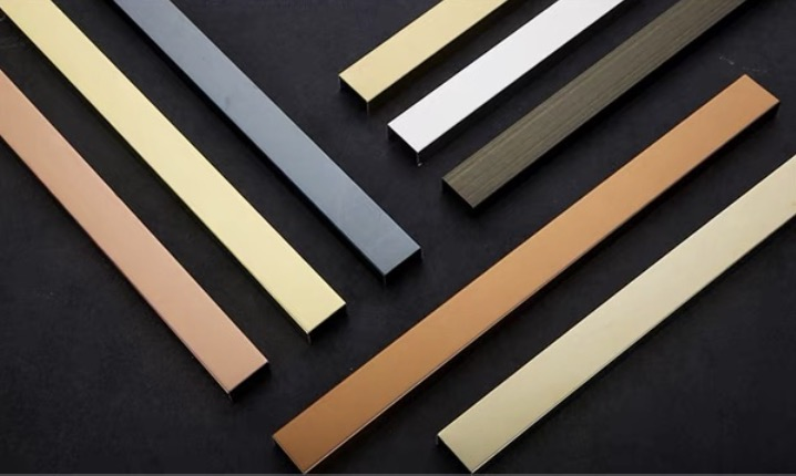 T&C Profiles36 Popular PVD Gold Brushed Mirror Flat Metal Stainless Steel Trim Decorative Tile Trim Strip for Interior Design