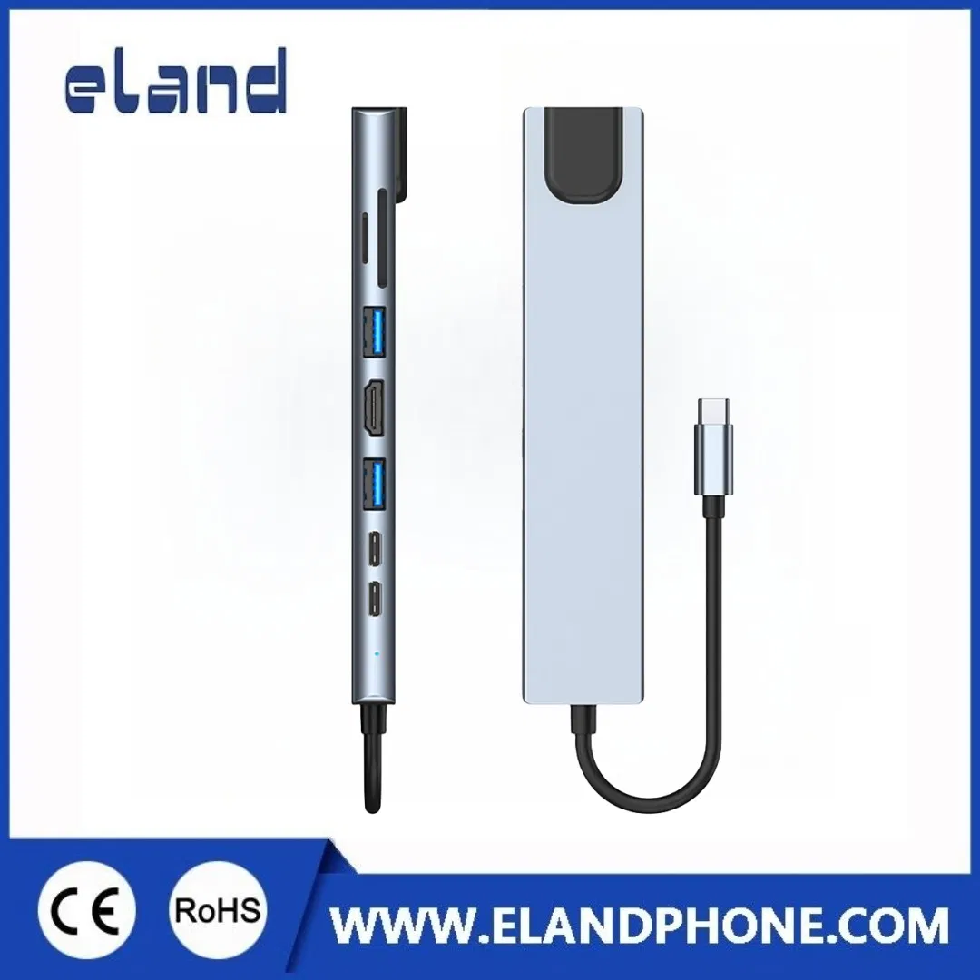 8 in 1 Type to Pd/USB-C/USB3.0/2*USB2.0/SD/TF/RJ45 Adapter