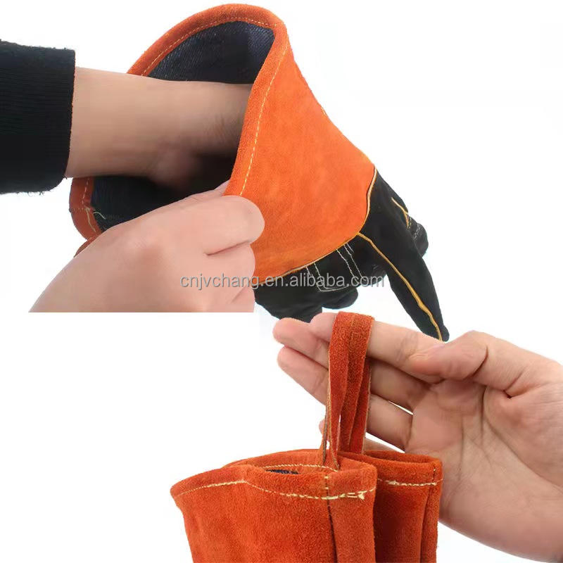 Heat Resistant Cowhide Leather Grill BBQ Gloves Cotton Thick Oven Mitts
