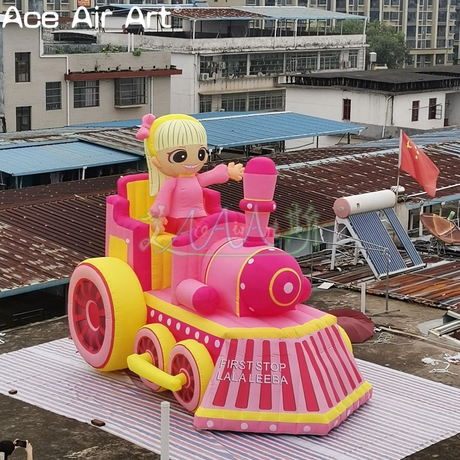 Custom Inflatable Train with Cartoon Driver, Children's Festival & Amusement Park Eye-Catching Inflatable Prop
