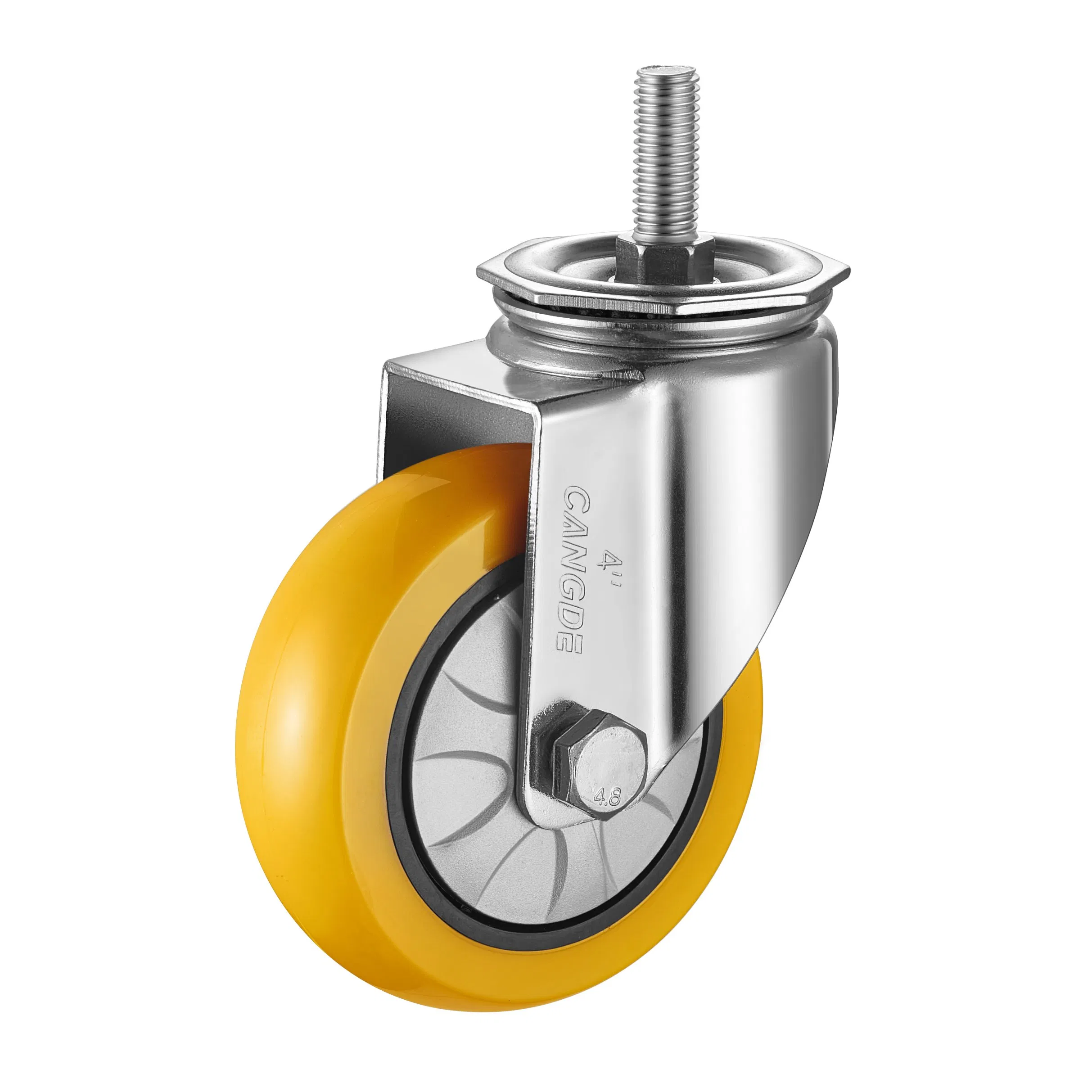 Zinc Plated PU Material Swivel Thread Plate Medium Duty Traceless Castor