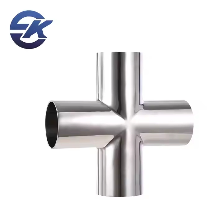 Stainless Steel 304 316L Sanitary Pipe Fitting 4 Way Tri Clamp Cross Tube