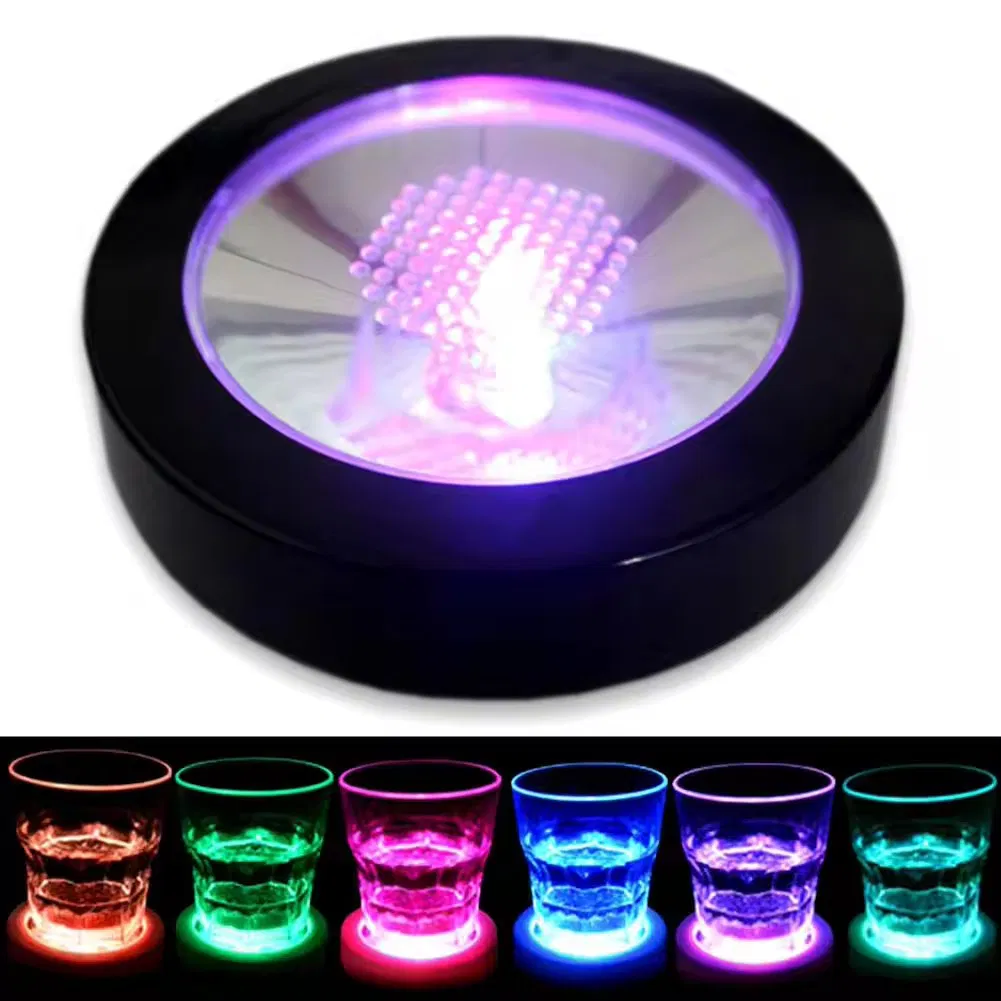 Hot Selling LED Cup Holder Lights Car Round Coasters 7 Colors Cup Pad USB Charging LED Coaster for Wedding Bar