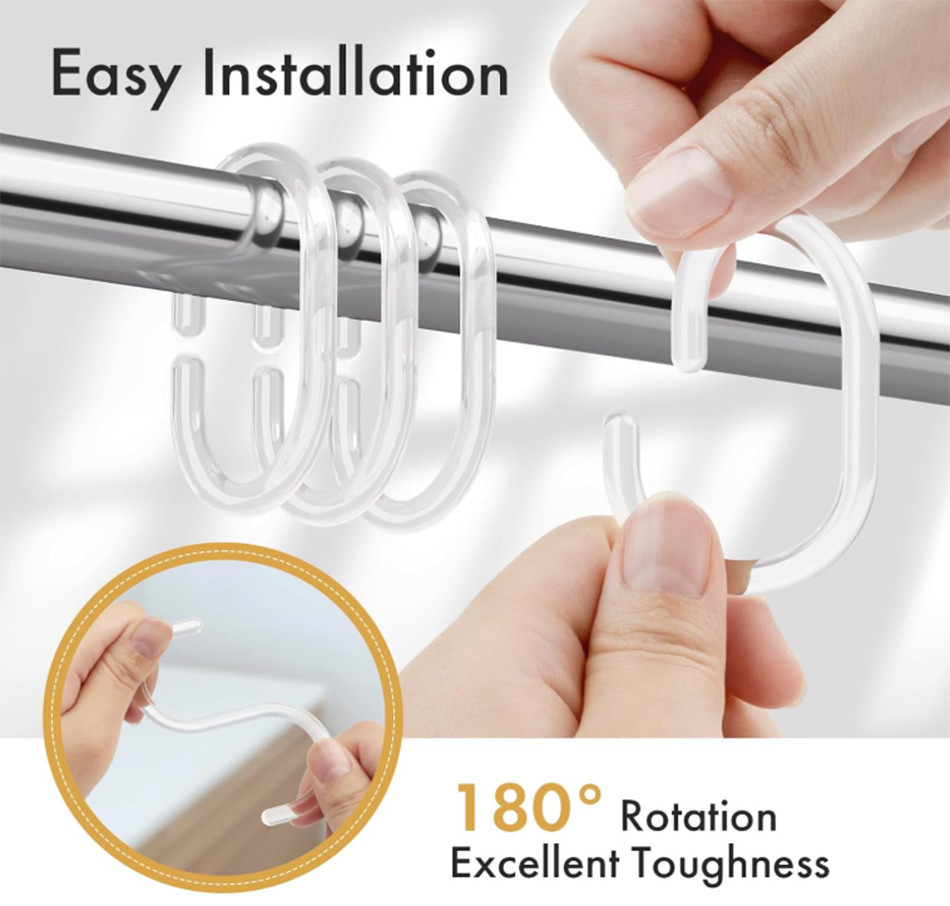 24PCS C Shaped Plastic Shower Curtain Rings Shower Hooks for Shower Curtain