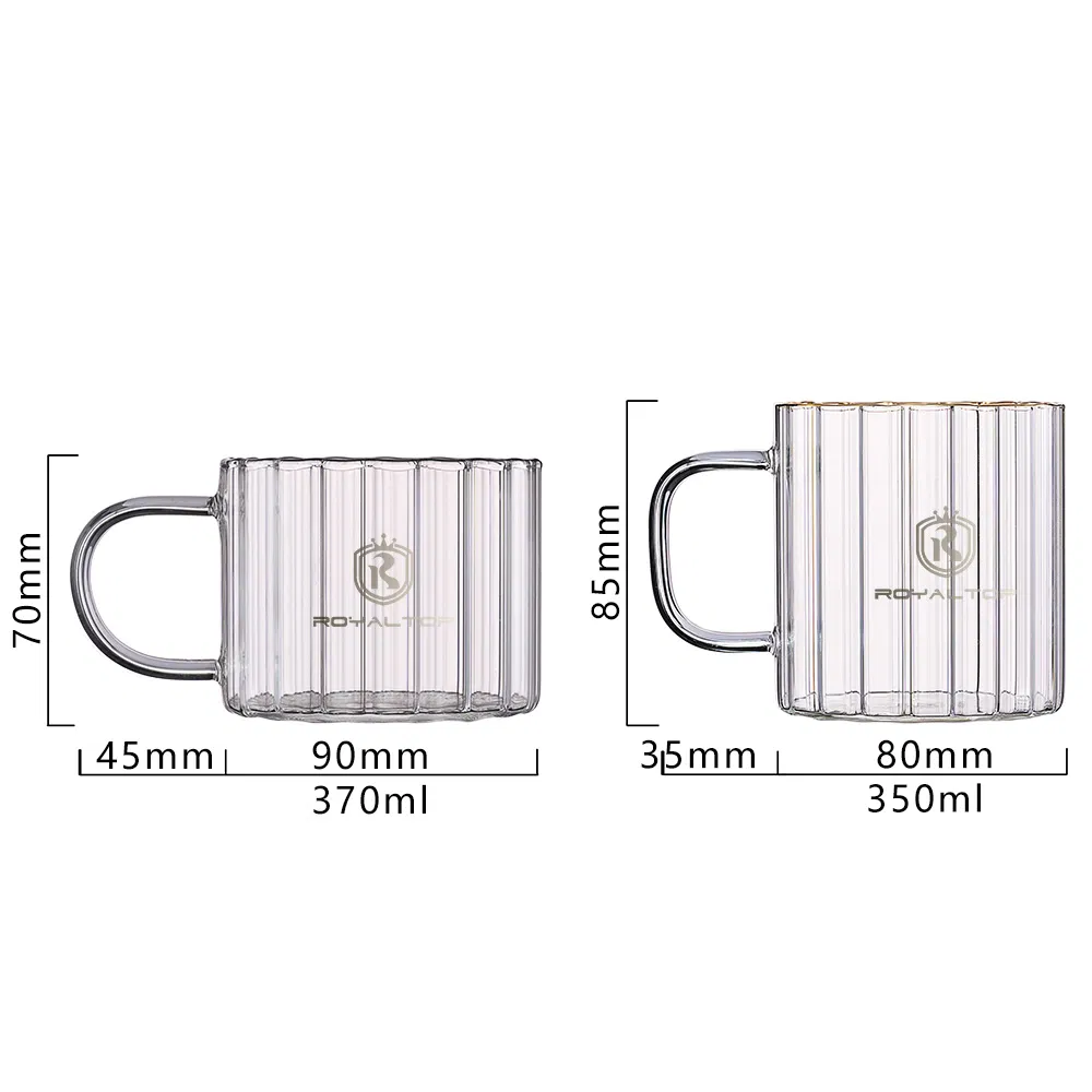Minimalist Clear 350ml Borosilicate Pyrex Ribbed Glassware Cold Drink Beer Coffee Tea Glass Cups with Traced Gold Edge