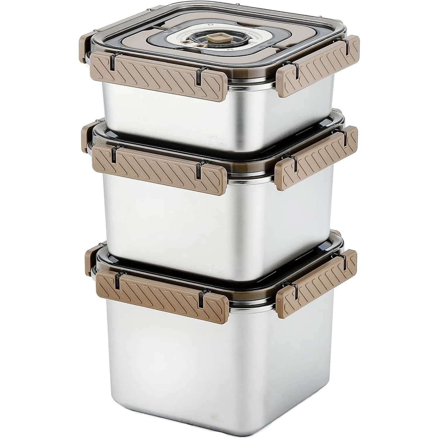 3PCS/Set Middle-Sized Square Stainless Steel Food Storage Containers Preservation Box (1100/2000/3200ML)