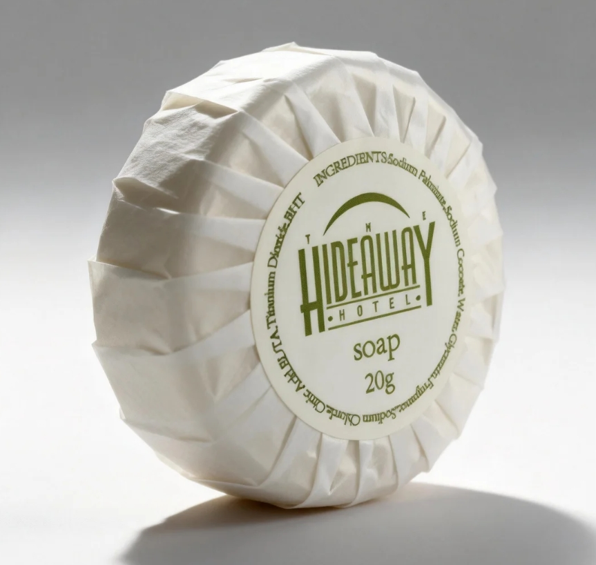 20g Round Hotel Guest Soap Wrapped in Laminated Paper with Custom Label